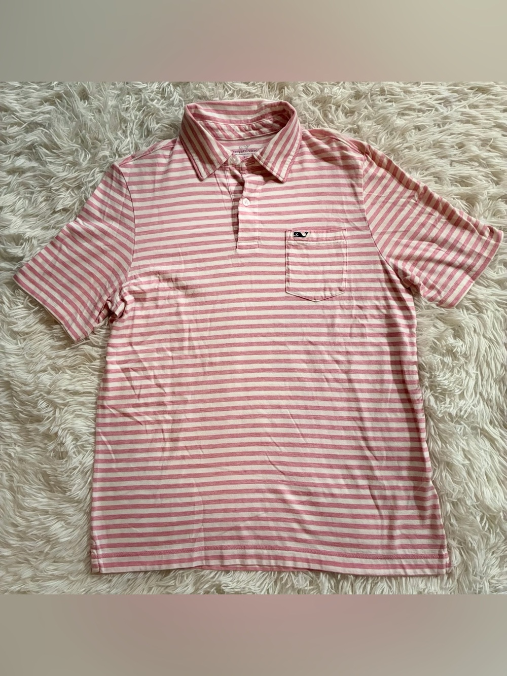 Vineyard Vines Preppy Pima Cotton Country Club Striped Polo Shirt Pink Boys L 16
